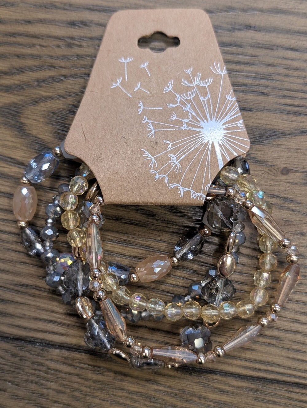 🧡3/$30 5 pcs Set Multi-Strand Crystal Bead Bracelets‎ - Champagne & Gray
